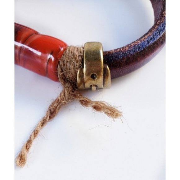 SOLD*Handcrafted Leather Ceramic Bead Bracelet - Picture 4 of 5